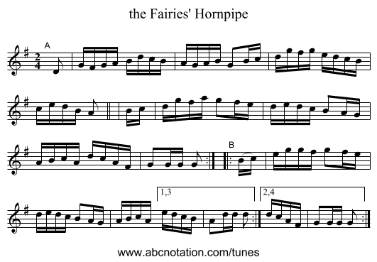 the Fairies' Hornpipe - staff notation