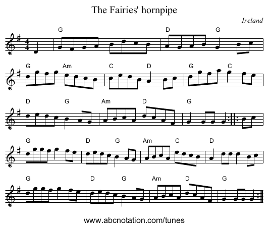The Fairies' hornpipe - staff notation
