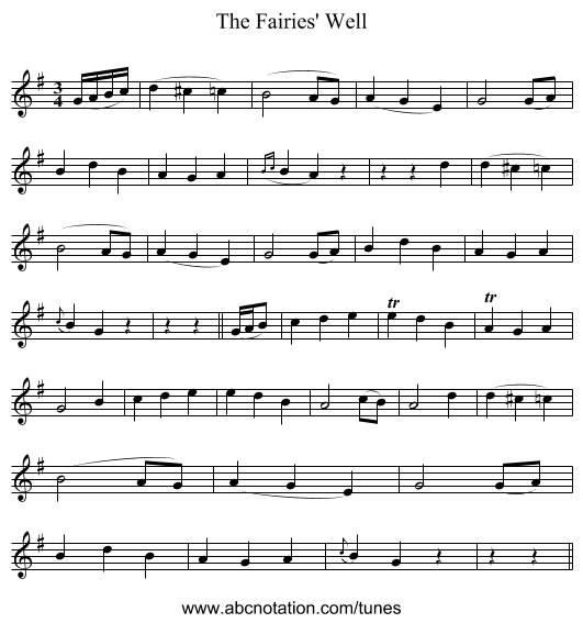 The Fairies' Well - staff notation