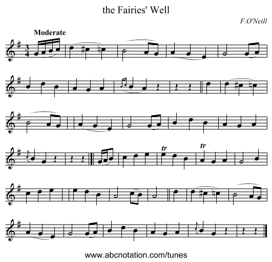 the Fairies' Well - staff notation