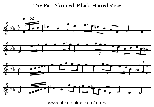The Fair-Skinned, Black-Haired Rose - staff notation