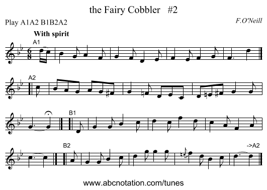 the Fairy Cobbler   #2 - staff notation