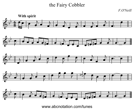 the Fairy Cobbler - staff notation