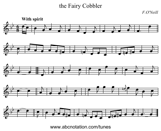 the Fairy Cobbler - staff notation