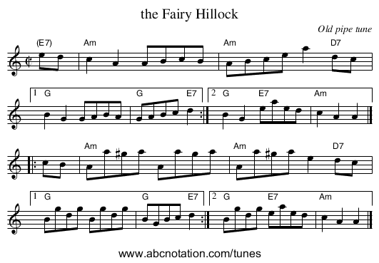 the Fairy Hillock - staff notation