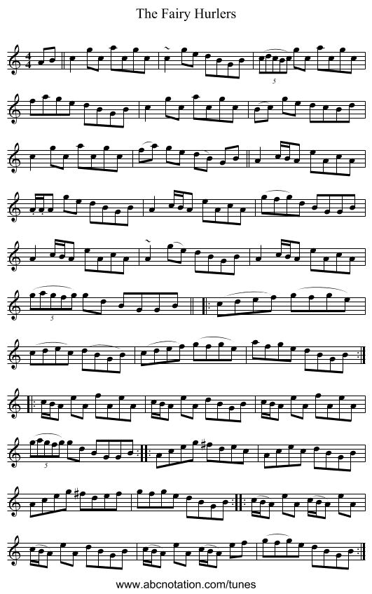 The Fairy Hurlers - staff notation