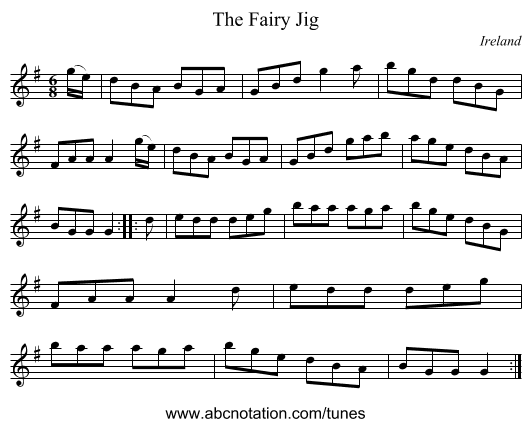 The Fairy Jig - staff notation