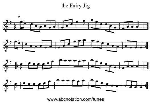 the Fairy Jig - staff notation