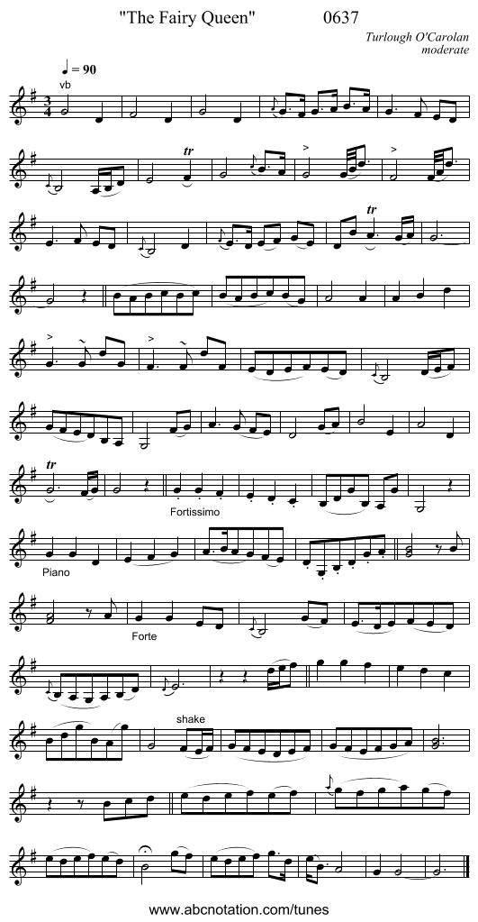 The Fairy Queen               0637 - staff notation