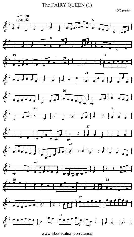 The FAIRY QUEEN (1) - staff notation