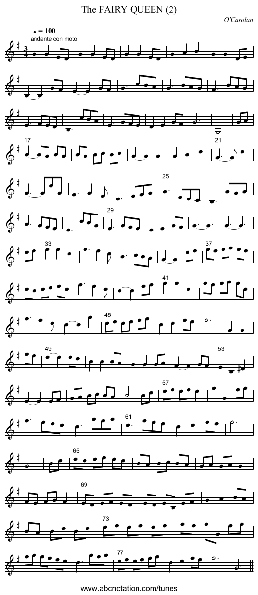 The FAIRY QUEEN (2) - staff notation