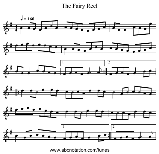The Fairy Reel - staff notation