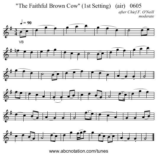 The Faithful Brown Cow (1st Setting)   (air)   0605 - staff notation
