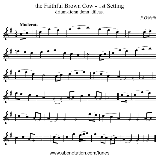 the Faithful Brown Cow - 1st Setting - staff notation