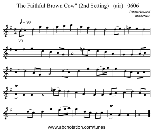 The Faithful Brown Cow (2nd Setting) (air) 0606 - staff notation