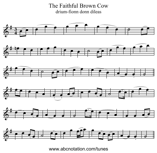 The Faithful Brown Cow - staff notation
