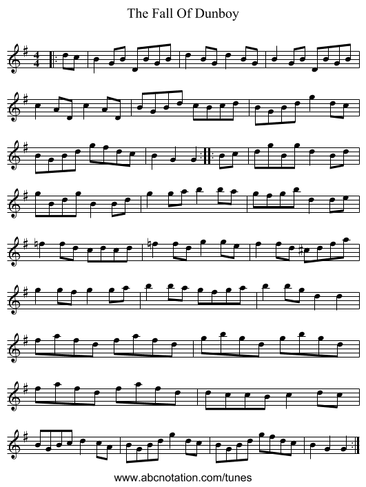 The Fall Of Dunboy - staff notation