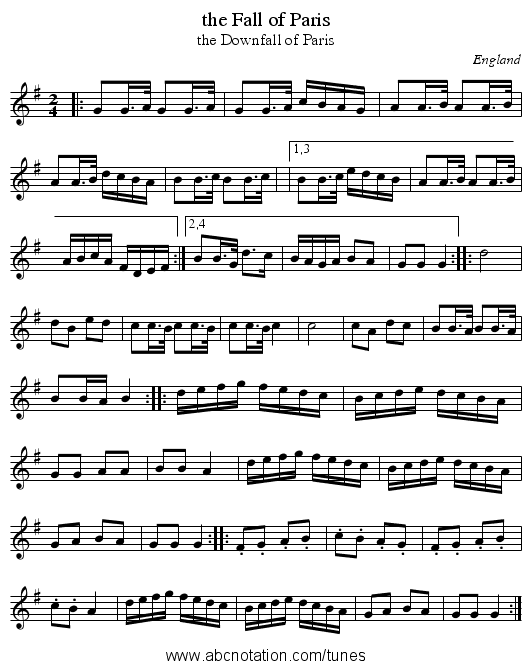 the Fall of Paris - staff notation
