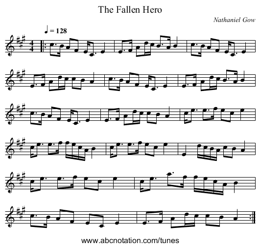 The Fallen Hero - staff notation