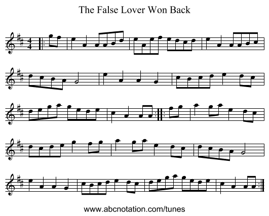 The False Lover Won Back - staff notation