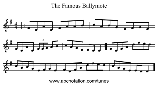 The Famous Ballymote - staff notation