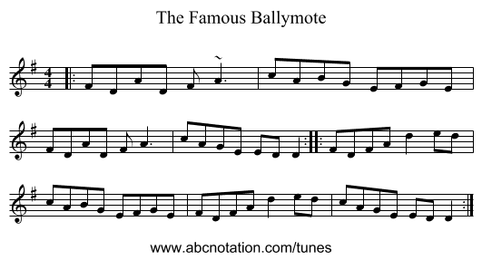 The Famous Ballymote - staff notation