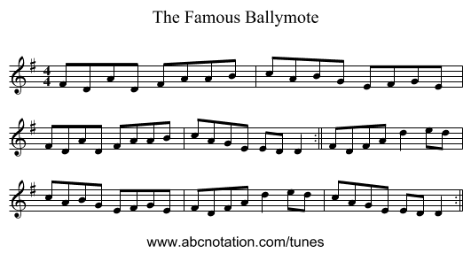 The Famous Ballymote - staff notation