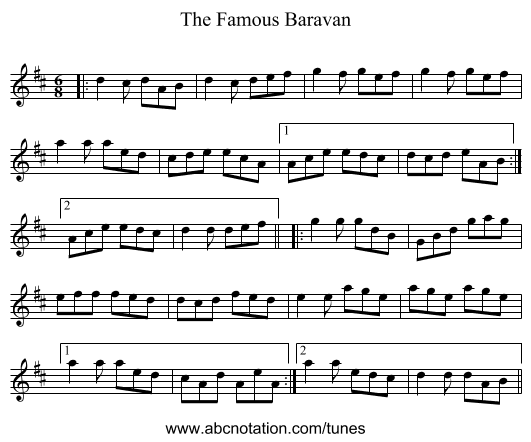 The Famous Baravan - staff notation