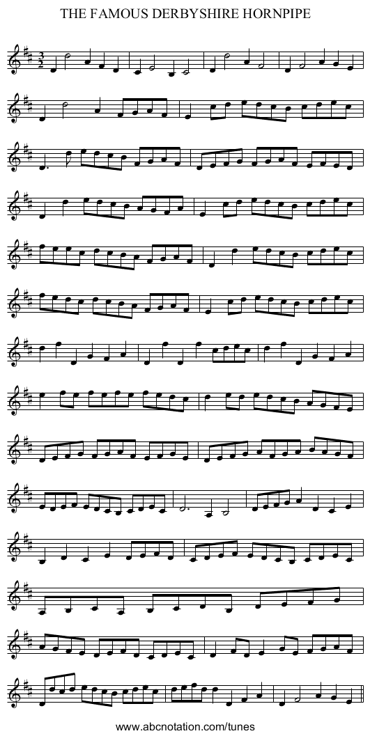 THE FAMOUS DERBYSHIRE HORNPIPE - staff notation