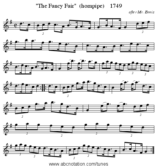 The Fancy Fair  (hornpipe)    1749 - staff notation