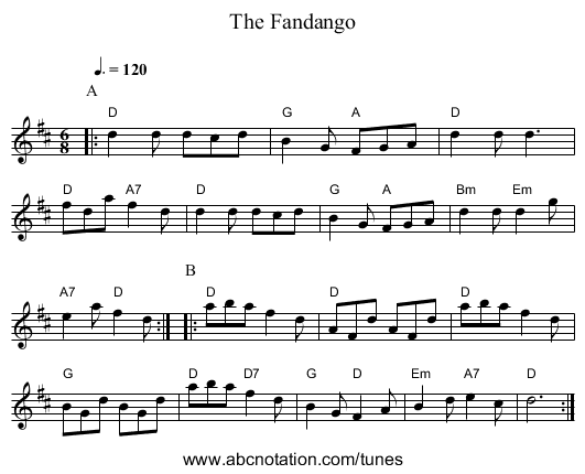 The Fandango - staff notation