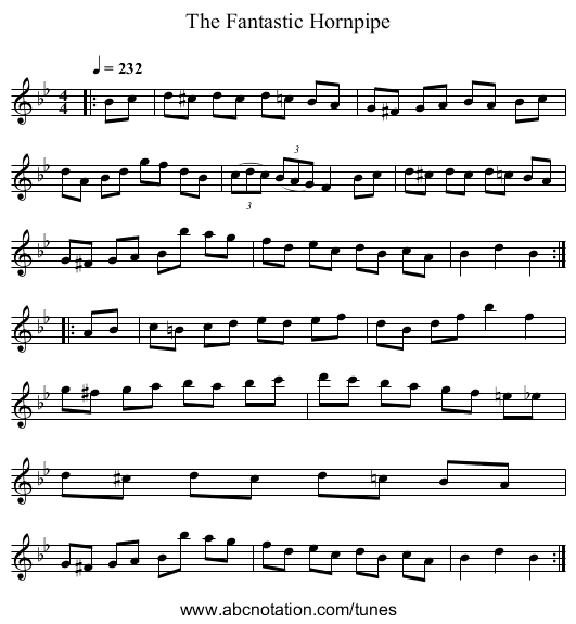 The Fantastic Hornpipe - staff notation