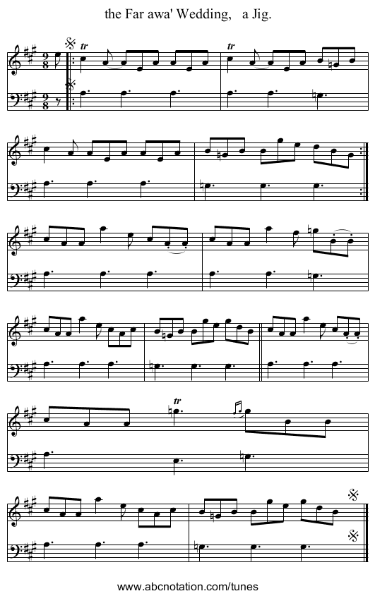 the Far awa' Wedding,   a Jig. - staff notation