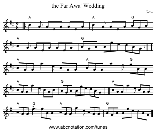 the Far Awa' Wedding - staff notation