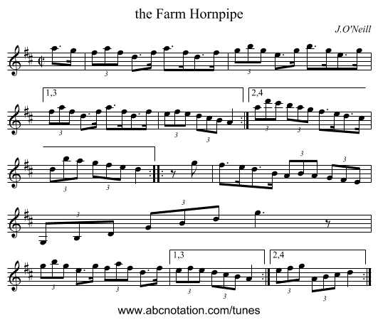 the Farm Hornpipe - staff notation