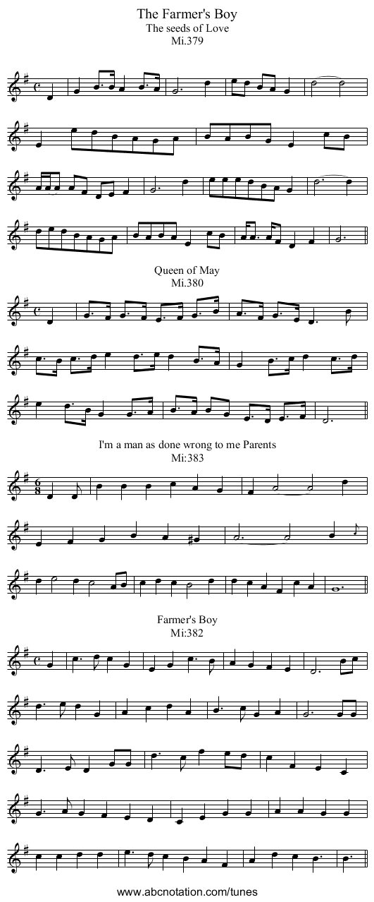 The Farmer's Boy - staff notation