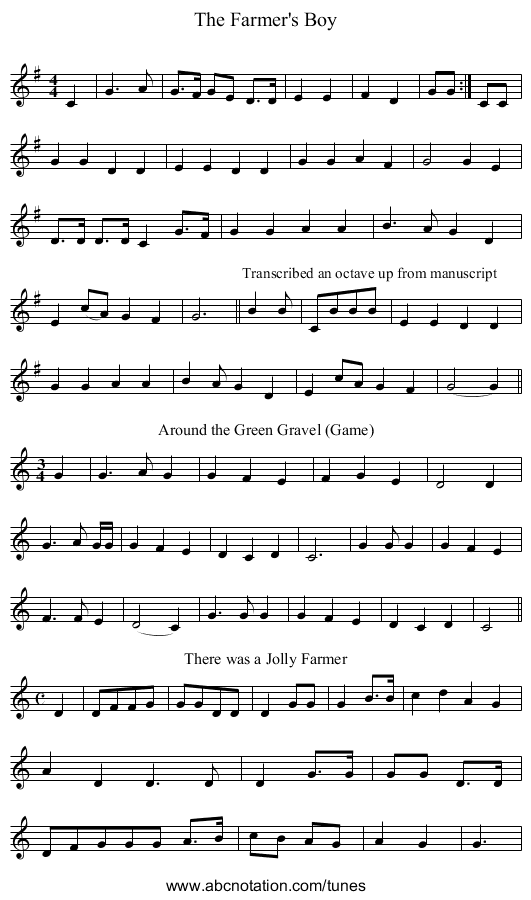 The Farmer's Boy - staff notation