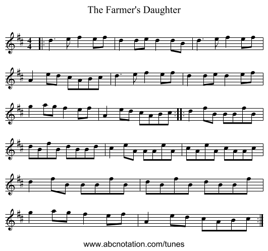 The Farmer's Daughter - staff notation