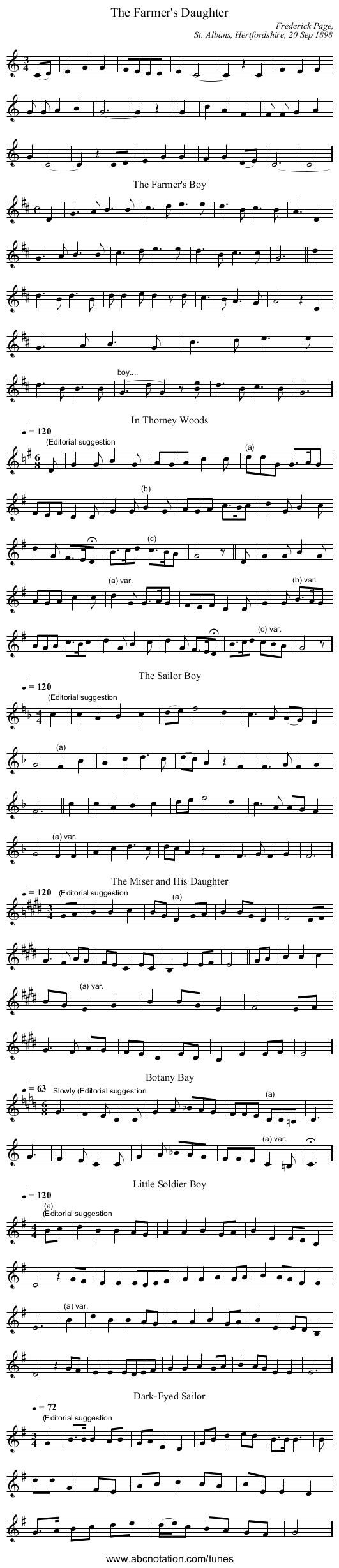 The Farmer's Daughter - staff notation