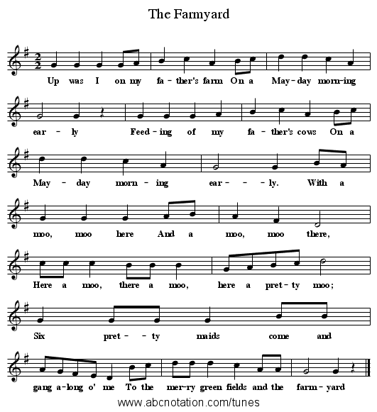 The Farmyard - staff notation