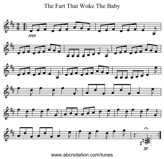 The Fart That Woke The Baby - staff notation