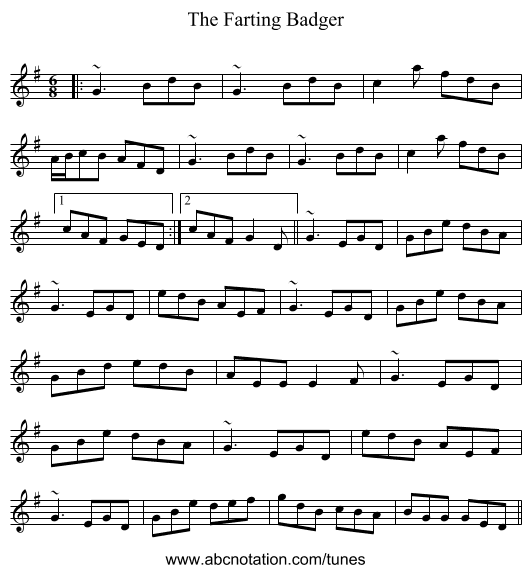 The Farting Badger - staff notation