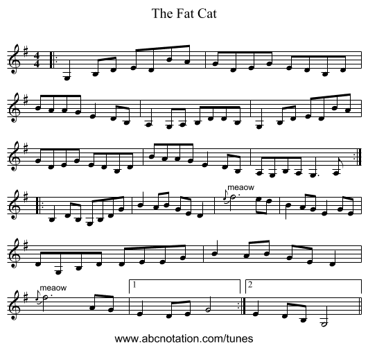 The Fat Cat - staff notation