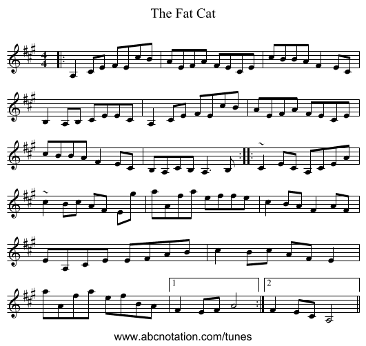 The Fat Cat - staff notation