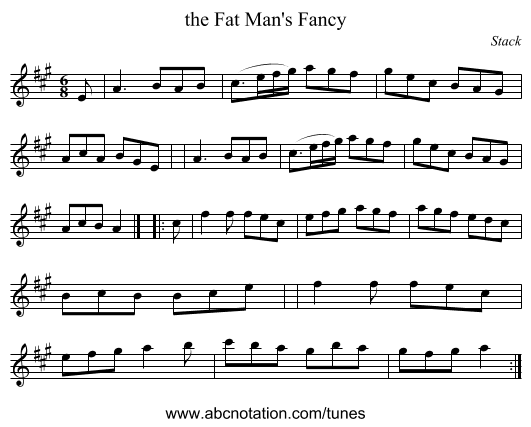 the Fat Man's Fancy - staff notation
