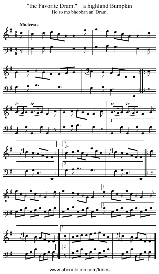 the Favorite Dram.    a highland Bumpkin - staff notation