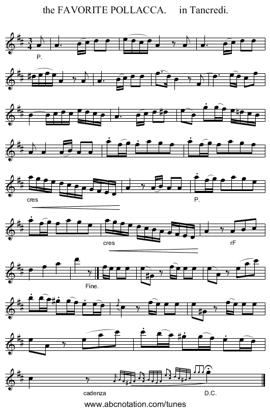 the FAVORITE POLLACCA.     in Tancredi. - staff notation
