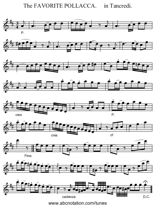 The FAVORITE POLLACCA.     in Tancredi. - staff notation