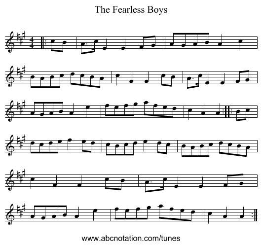 The Fearless Boys - staff notation