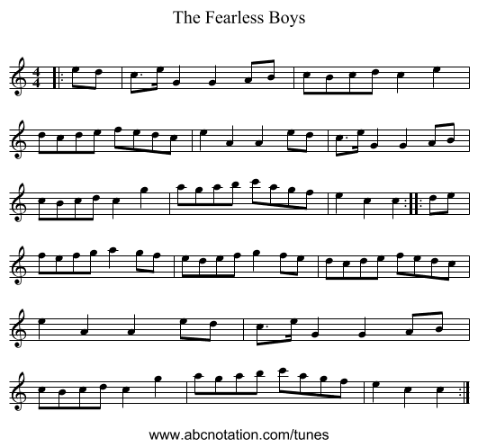 The Fearless Boys - staff notation